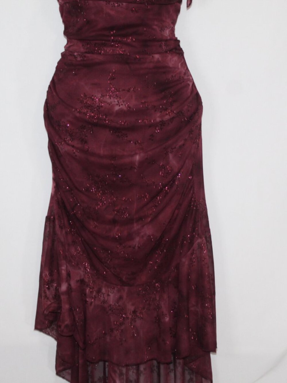Vintage 90s Taboo women's maroon floral fairy dress size M glitter ruched midi - Picture 7 of 14
